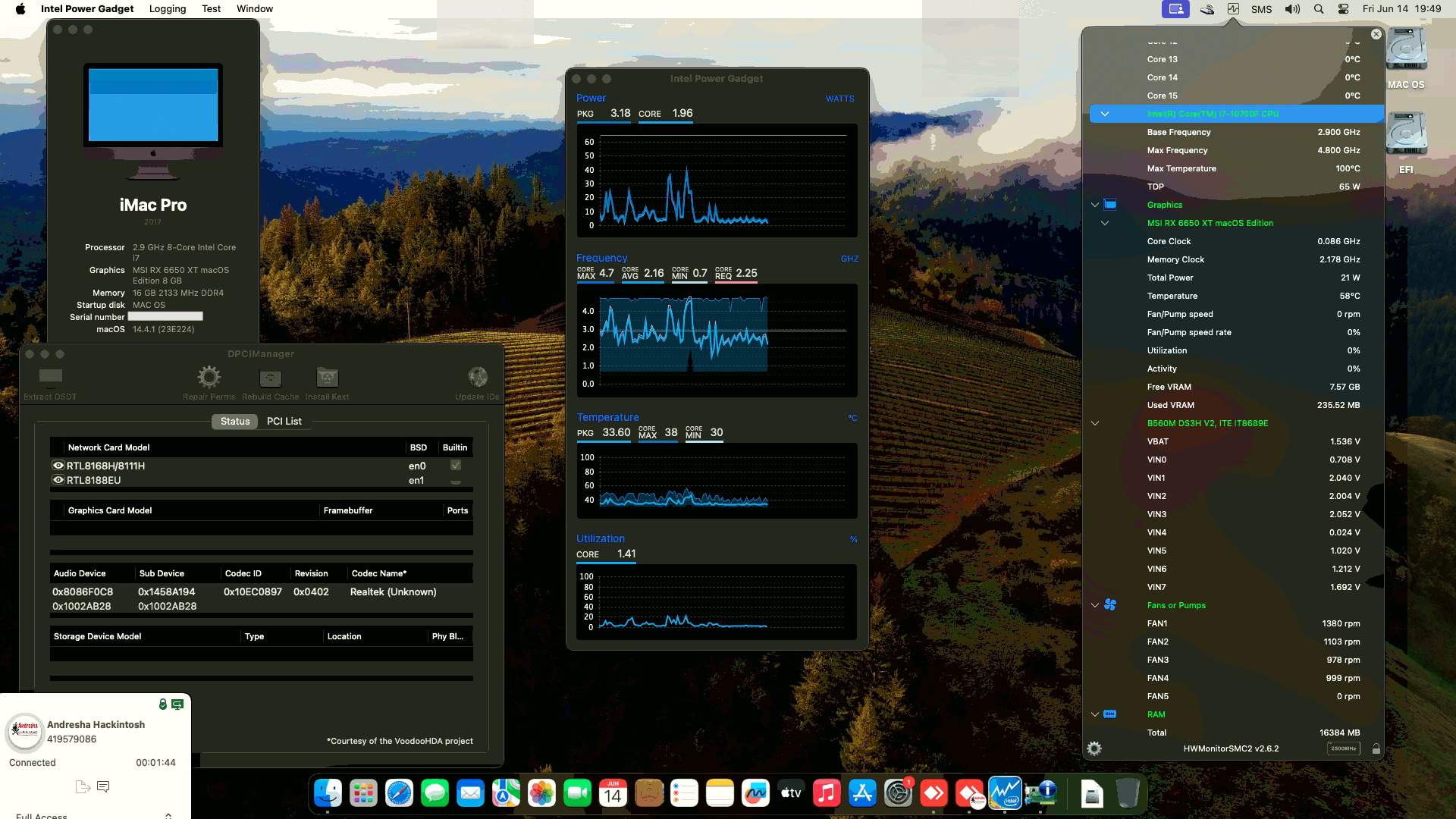 Success Hackintosh macOS Sonoma 14.4.1 Build 23E224 in Gigabyte B560M DS3H V2 + Intel Core i7 10700F + MSI RX 6650 XT